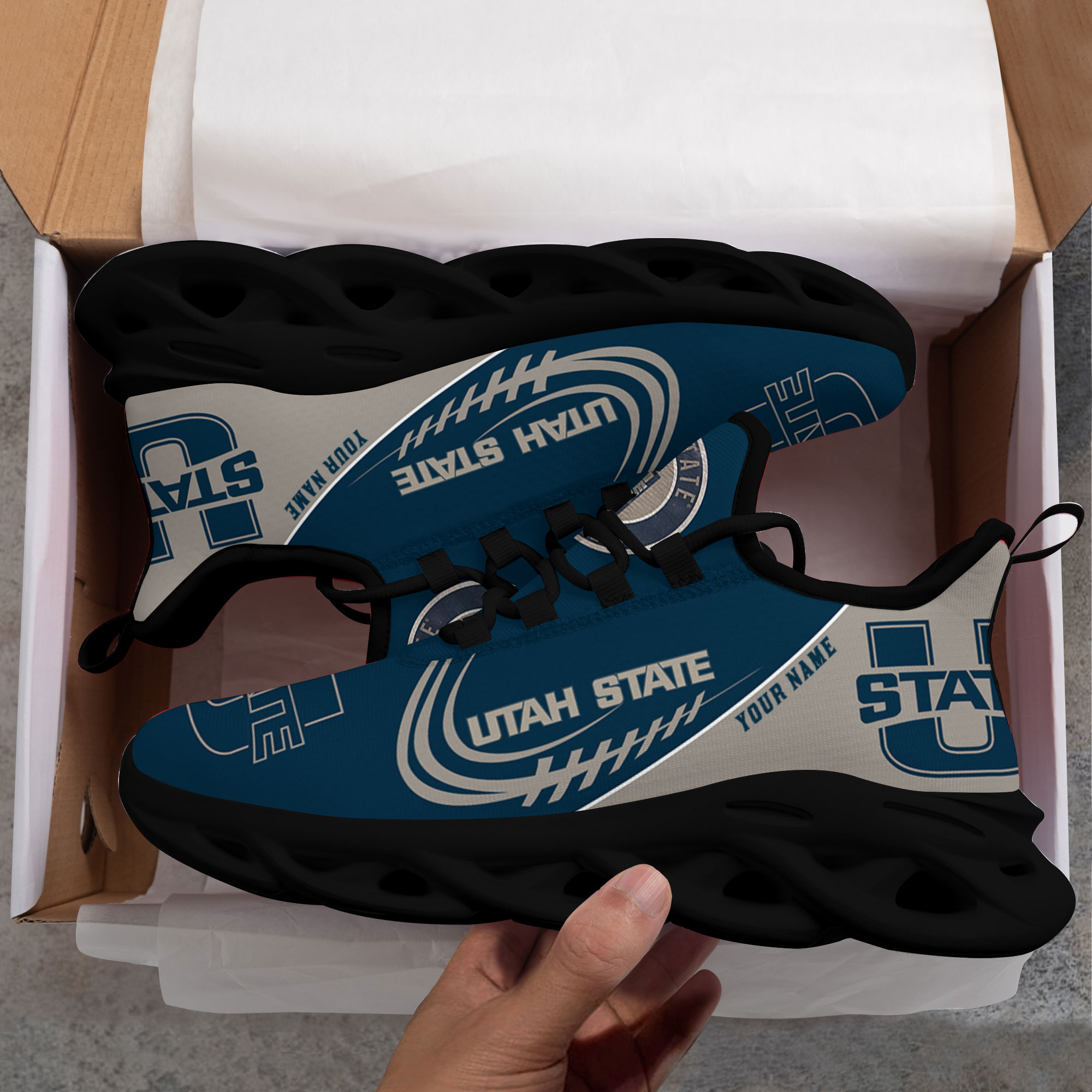 Custom Name Utah State Aggies PERSONALIZED MAX SOUL SHOES DS006 - Famjoys Custom Name Utah State Aggies PERSONALIZED MAX SOUL SHOES DS006 - Famjoys