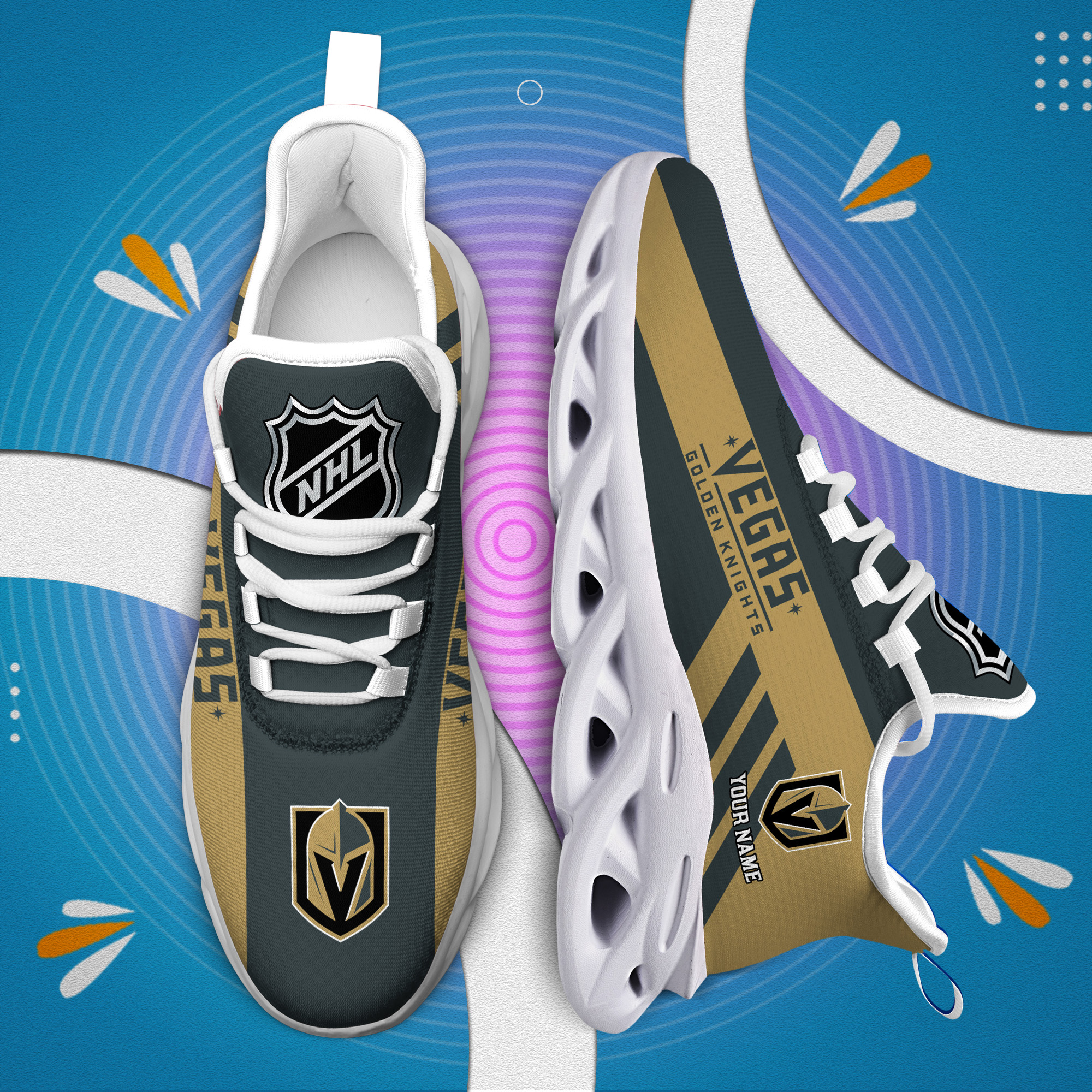 Custom Name Vegas Golden Knights PERSONALIZED MAX SOUL SHOES DS004 - Famjoys Custom Name Vegas Golden Knights PERSONALIZED MAX SOUL SHOES DS004 - Famjoys