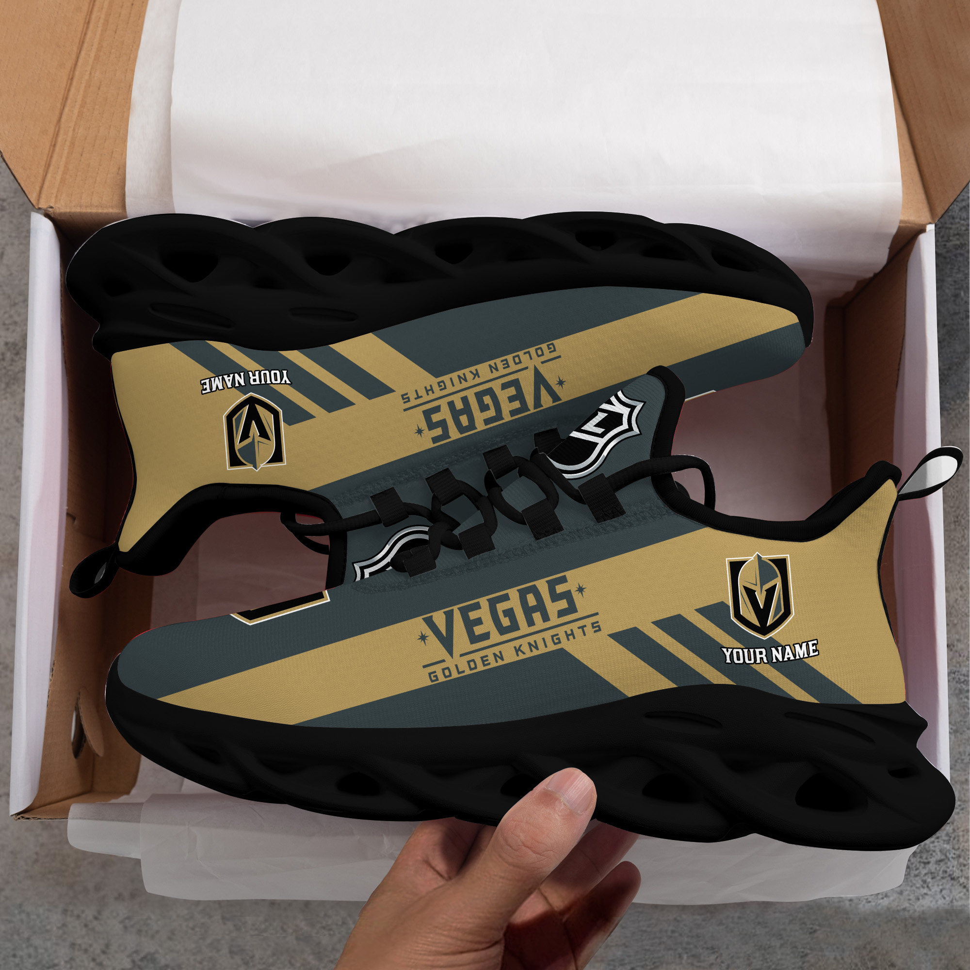 Custom Name Vegas Golden Knights PERSONALIZED MAX SOUL SHOES DS004 - Famjoys Custom Name Vegas Golden Knights PERSONALIZED MAX SOUL SHOES DS004 - Famjoys