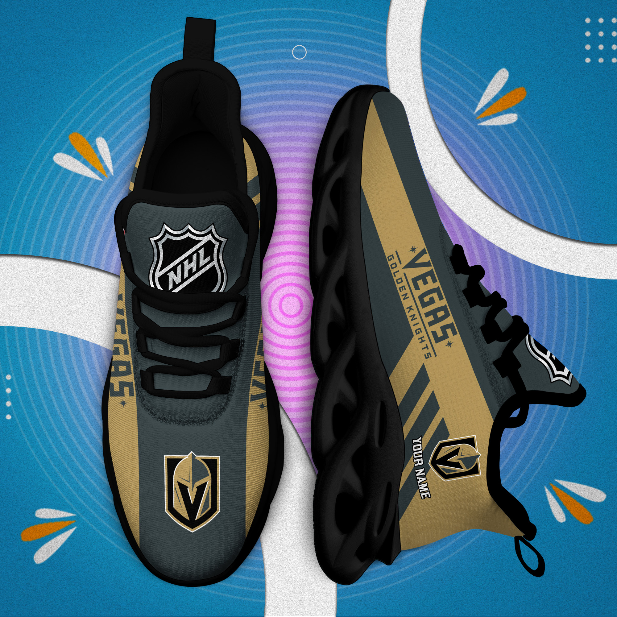 Custom Name Vegas Golden Knights PERSONALIZED MAX SOUL SHOES DS004 - Famjoys Custom Name Vegas Golden Knights PERSONALIZED MAX SOUL SHOES DS004 - Famjoys