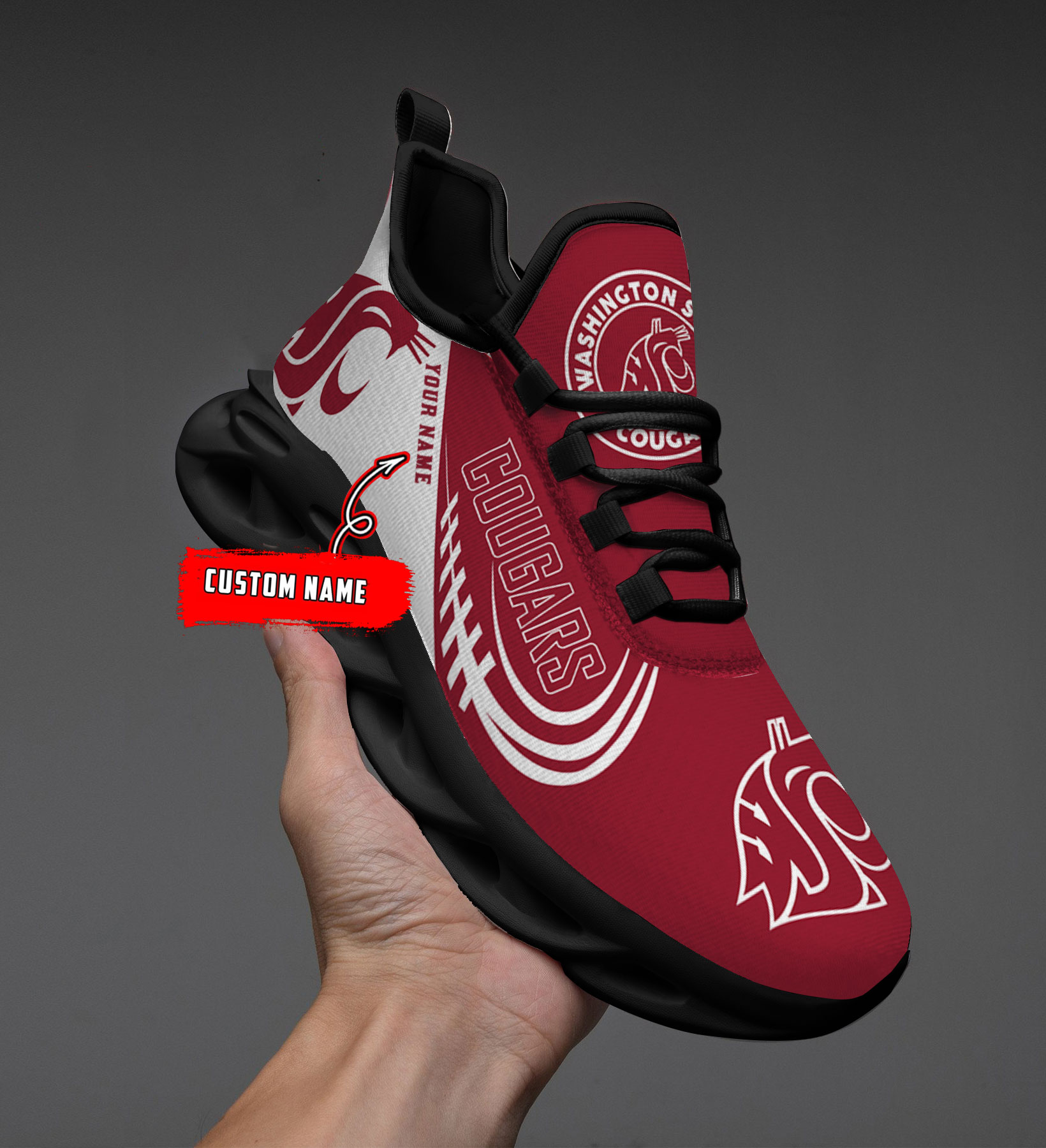 Custom Name Washington State Cougars PERSONALIZED MAX SOUL SHOES DS006 - Famjoys Custom Name Washington State Cougars PERSONALIZED MAX SOUL SHOES DS006 - Famjoys
