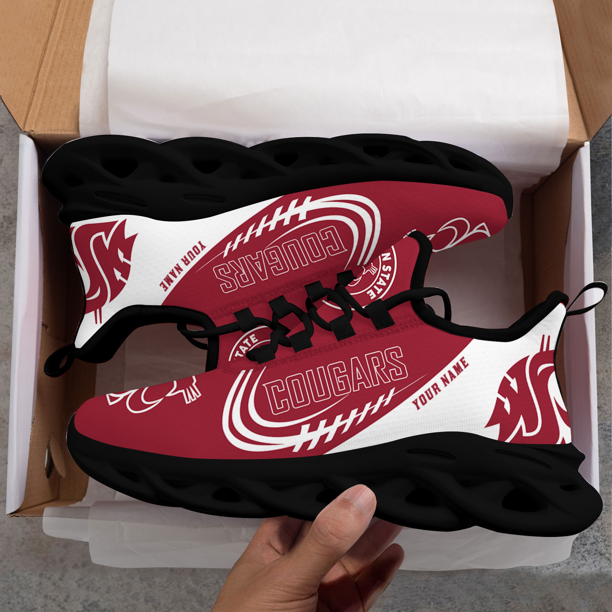 Custom Name Washington State Cougars PERSONALIZED MAX SOUL SHOES DS006 - Famjoys Custom Name Washington State Cougars PERSONALIZED MAX SOUL SHOES DS006 - Famjoys