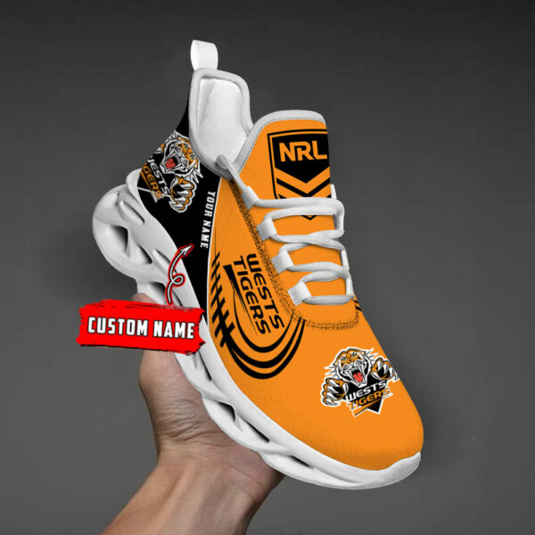 Custom Name Wests Tigers PERSONALIZED MAX SOUL SHOES DS006 - Famjoys Custom Name Wests Tigers PERSONALIZED MAX SOUL SHOES DS006 - Famjoys