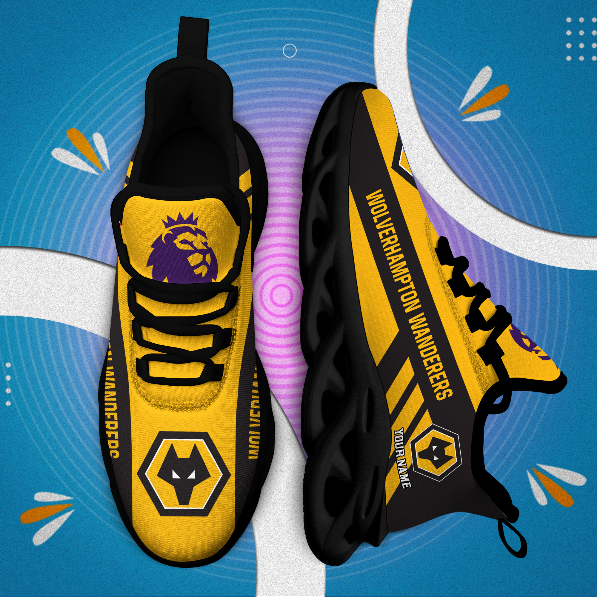 Custom Name Wolverhampton PERSONALIZED MAX SOUL SHOES DS006 EPL - Famjoys Custom Name Wolverhampton PERSONALIZED MAX SOUL SHOES DS006 EPL - Famjoys