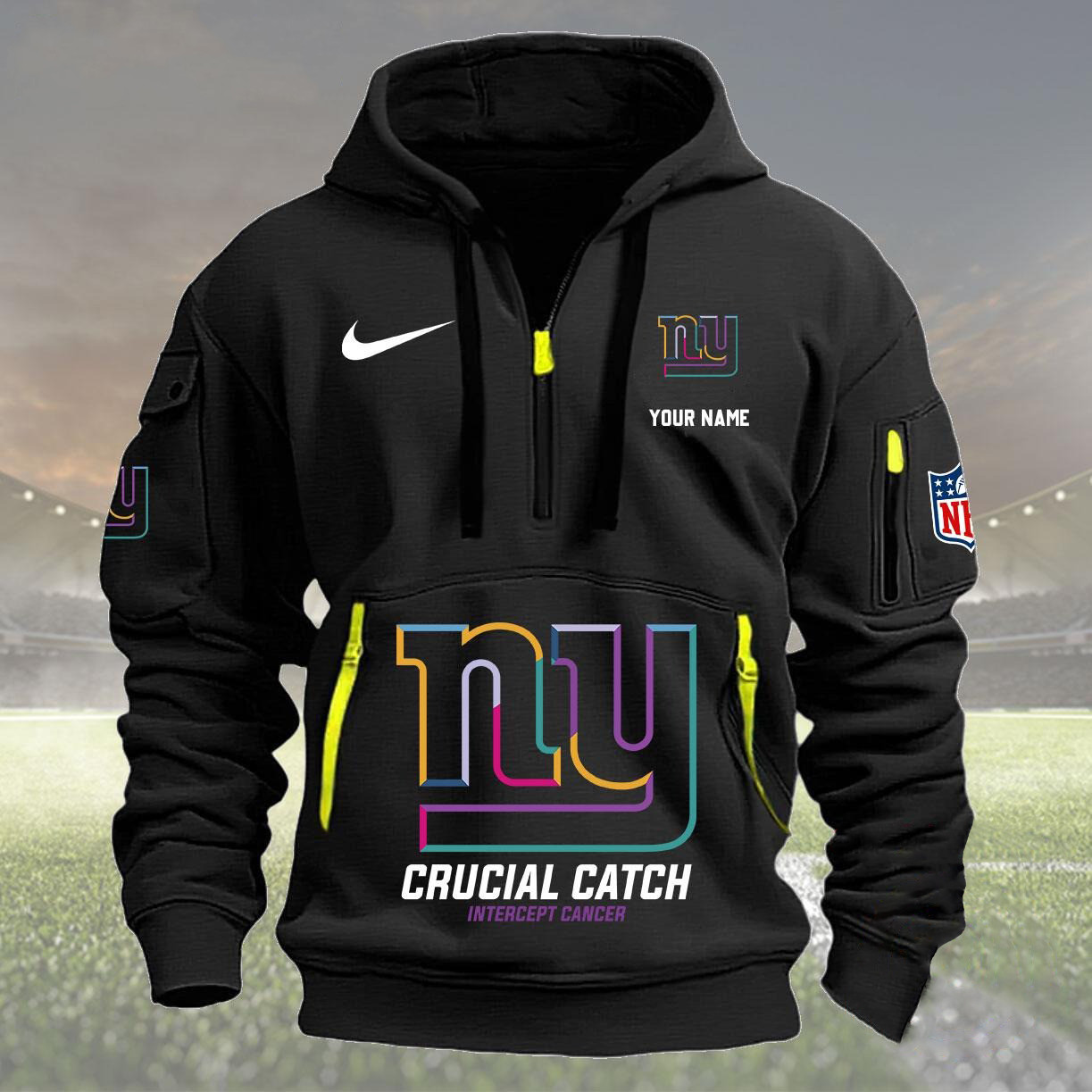 Custom NY New York Giants 2024 Quarter Half Zip Hoodie Crucial Catch Intercept Cancer - Famjoys Custom NY New York Giants 2024 Quarter Half Zip Hoodie Crucial Catch Intercept Cancer - Famjoys