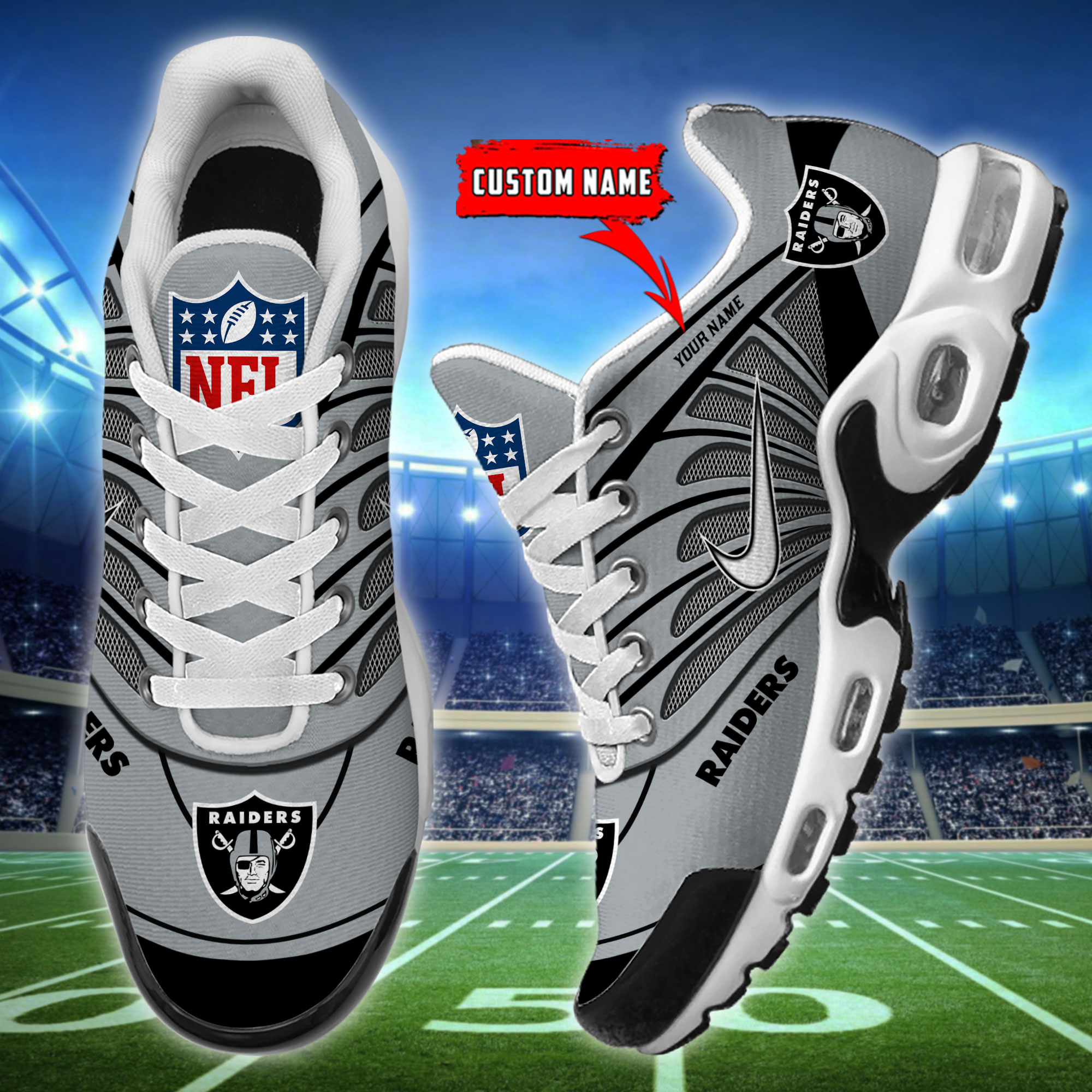 Customize Your Name with Las Vegas Raiders Ver 39 Sport Shoes - Famjoys Customize Your Name with Las Vegas Raiders Ver 39 Sport Shoes - Famjoys