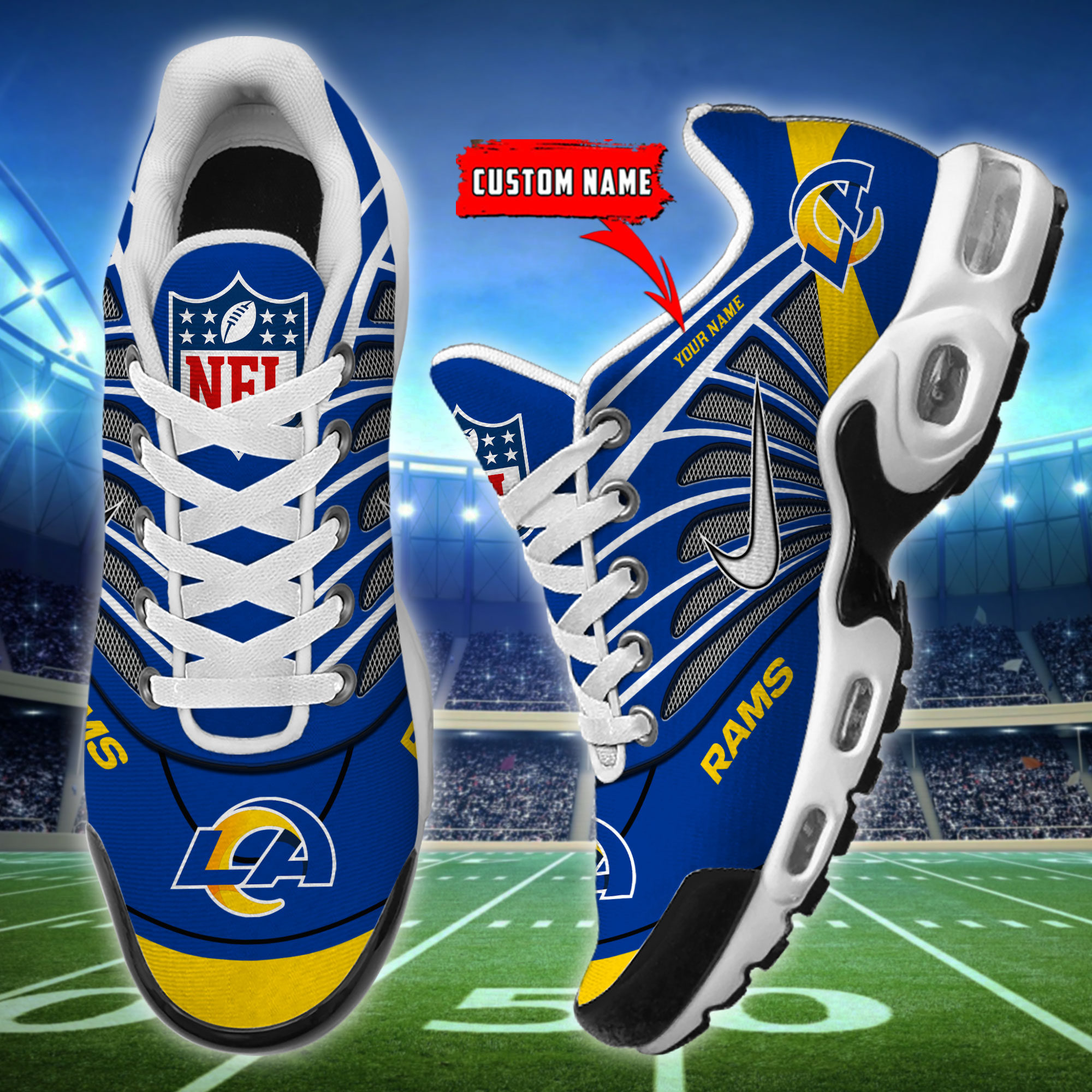Customize Your Name with Los Angeles Rams Ver 39 Sport Shoes - Famjoys Customize Your Name with Los Angeles Rams Ver 39 Sport Shoes - Famjoys