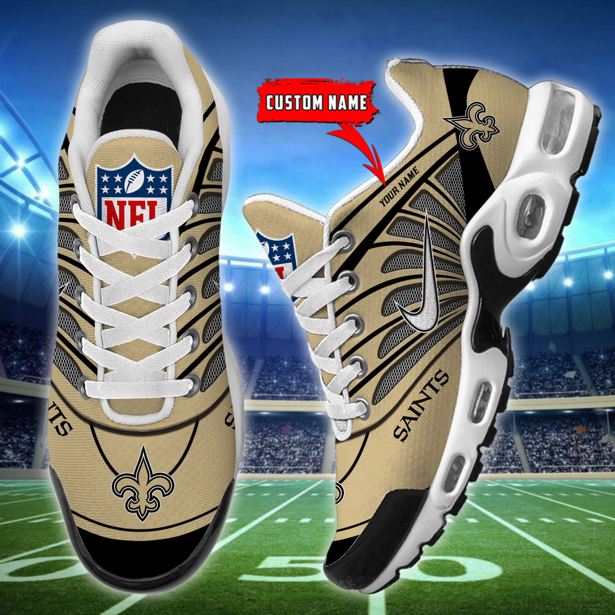 Customize Your Name with New Orleans Saints Ver 39 Sport Shoes - Famjoys Customize Your Name with New Orleans Saints Ver 39 Sport Shoes - Famjoys