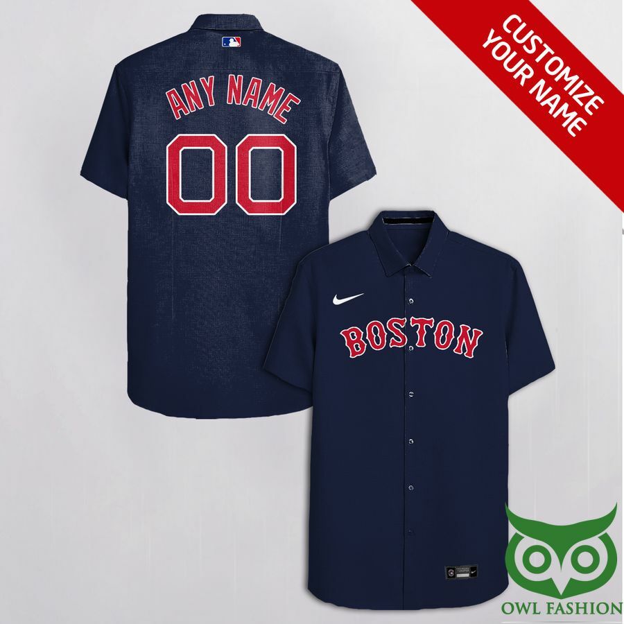 Customized Boston Red Sox Ink Blue Red Words White Hawaiian Shirt - Famjoys Customized Boston Red Sox Ink Blue Red Words White Hawaiian Shirt - Famjoys