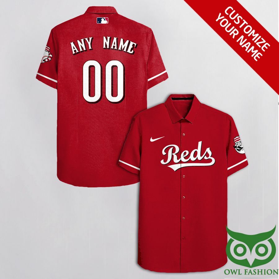 Customized Cincinnati Reds Red With White Team Name Hawaiian Shirt - Famjoys Customized Cincinnati Reds Red With White Team Name Hawaiian Shirt - Famjoys