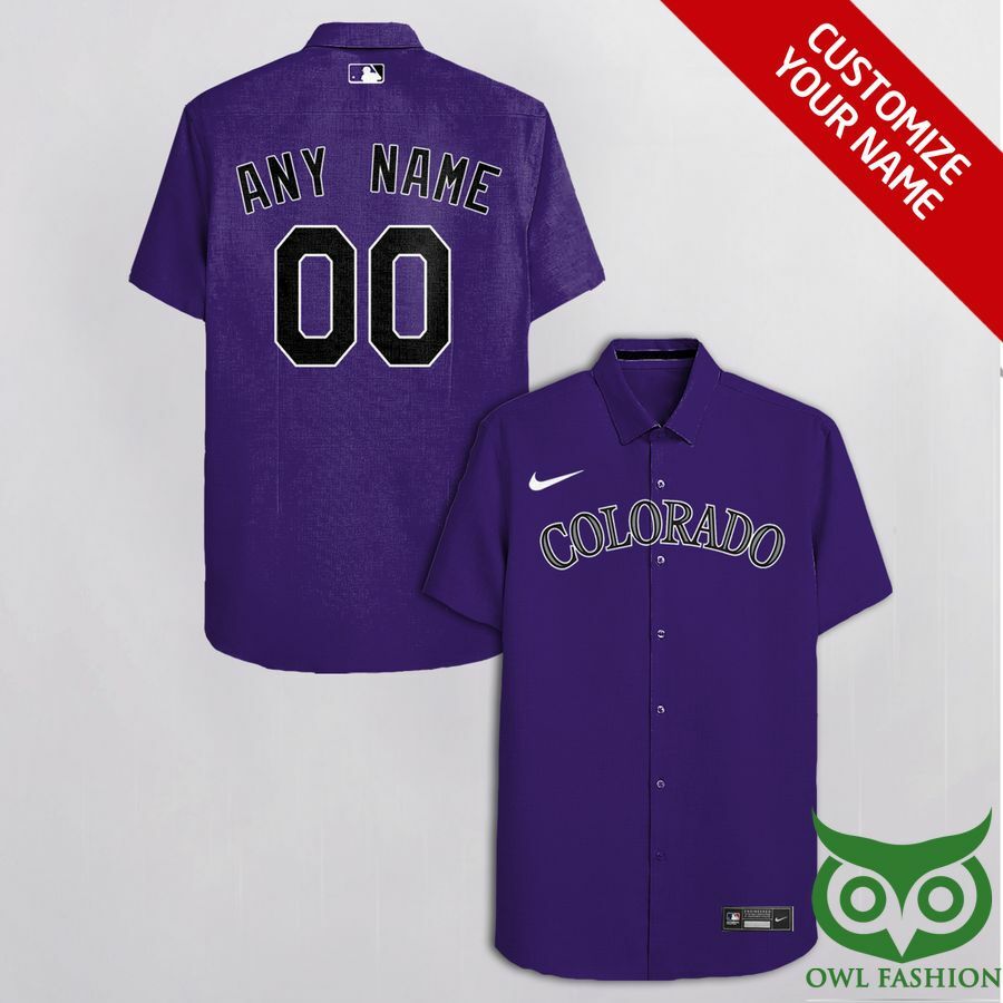 Customized Colorado Rockies Purple With Teams On Sleeve Hawaiian Shirt - Famjoys Customized Colorado Rockies Purple With Teams On Sleeve Hawaiian Shirt - Famjoys