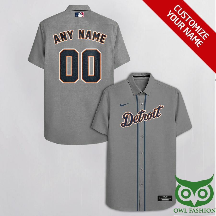 Customized Detroit Tigers Gray With Peacock Blue Hawaiian Shirt - Famjoys Customized Detroit Tigers Gray With Peacock Blue Hawaiian Shirt - Famjoys