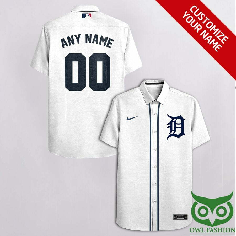 Customized Detroit Tigers White With Ink Blue And Team Hawaiian Shirt - Famjoys Customized Detroit Tigers White With Ink Blue And Team Hawaiian Shirt - Famjoys