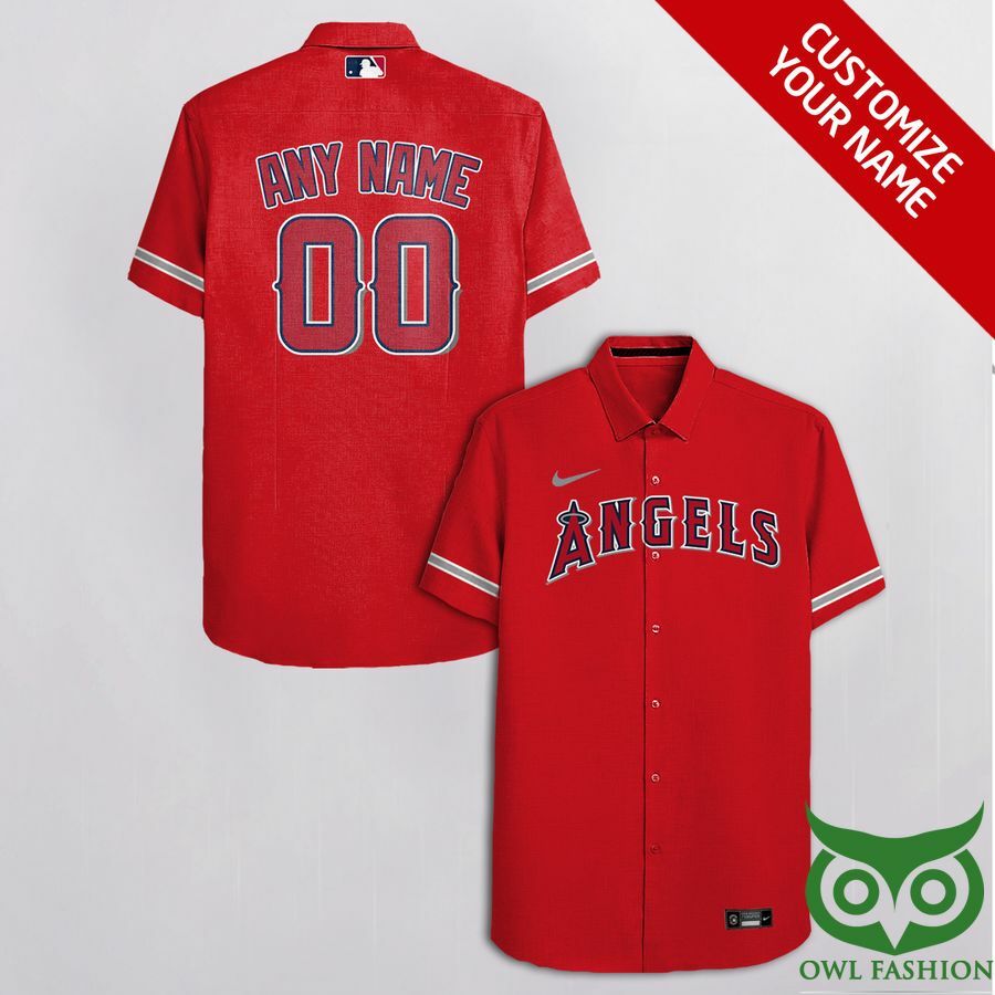 Customized Los Angeles Angels Red With Gray Cassette Hawaiian Shirt - Famjoys Customized Los Angeles Angels Red With Gray Cassette Hawaiian Shirt - Famjoys