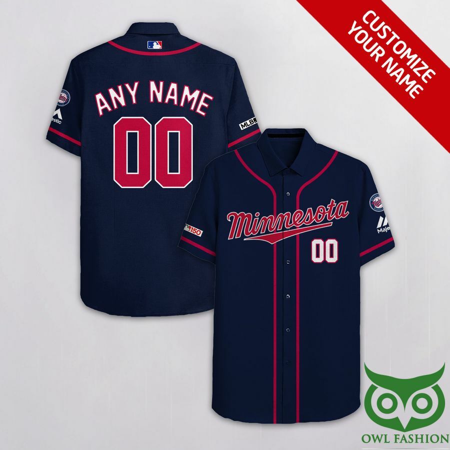 Customized Minnesota Twins Ink Blue With White And Red Team Name Hawaiian Shirt - Famjoys Customized Minnesota Twins Ink Blue With White And Red Team Name Hawaiian Shirt - Famjoys