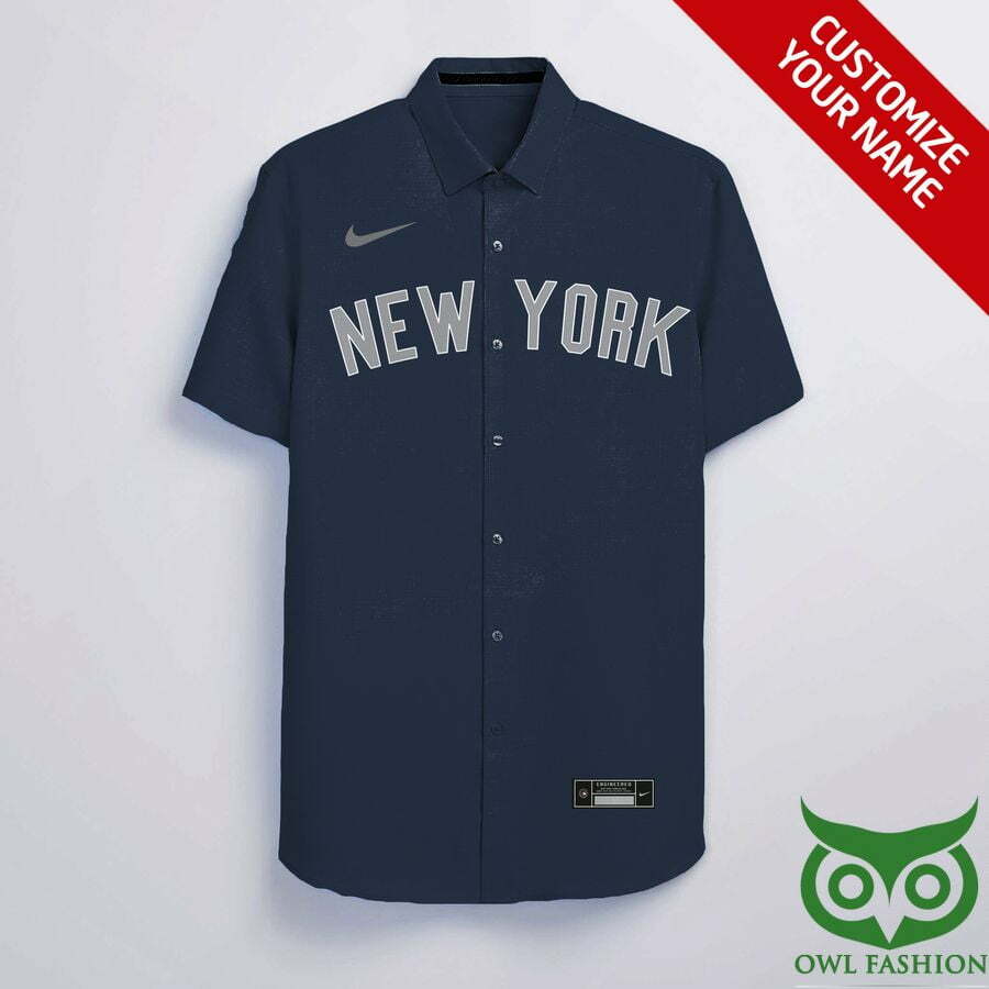 Customized New York Yankees Dark Blue With Gray Hawaiian Shirt - Famjoys Customized New York Yankees Dark Blue With Gray Hawaiian Shirt - Famjoys
