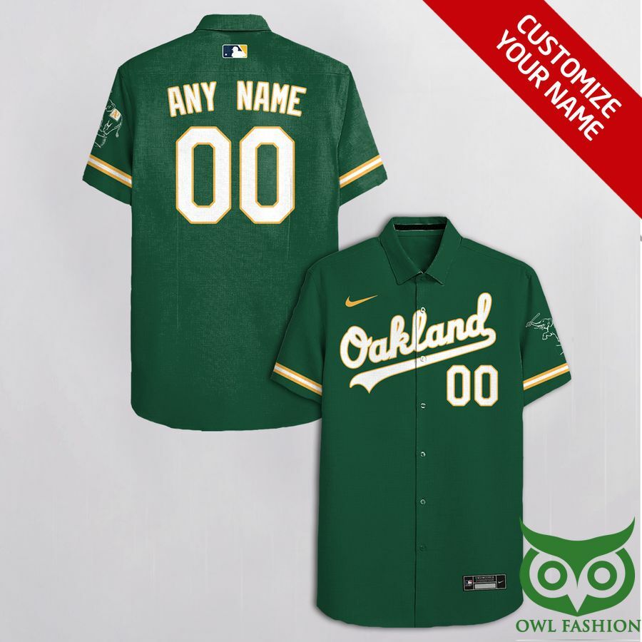 Customized Oakland Athletics Dark Green With Team On Sleeves Hawaiian Shirt