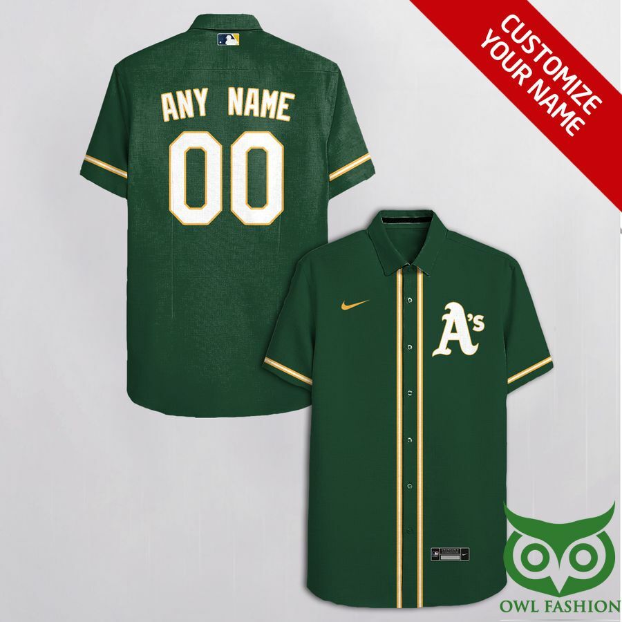 Customized Oakland Athletics Dark Green Yellow And Team Hawaiian Shirt - Famjoys Customized Oakland Athletics Dark Green Yellow And Team Hawaiian Shirt - Famjoys