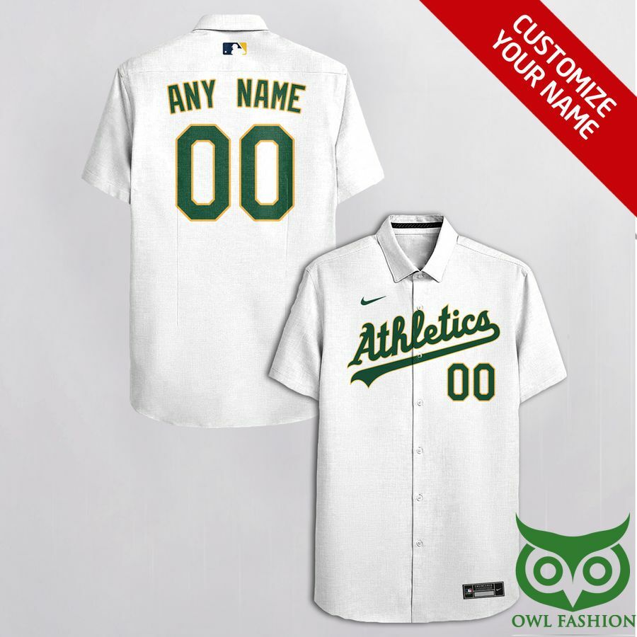 Customized Oakland Athletics White With Green Hawaiian Shirt - Famjoys Customized Oakland Athletics White With Green Hawaiian Shirt - Famjoys