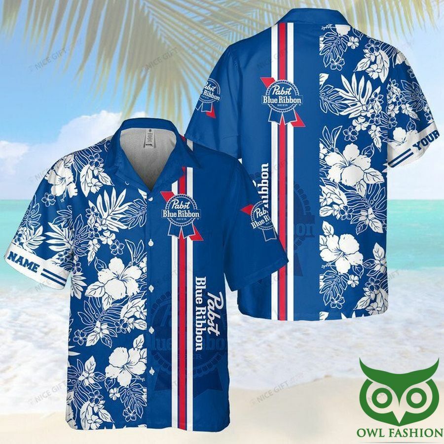 Customized Pabst Blue Ribbon Bright Blue Hawaiian Shirt - Famjoys Customized Pabst Blue Ribbon Bright Blue Hawaiian Shirt - Famjoys