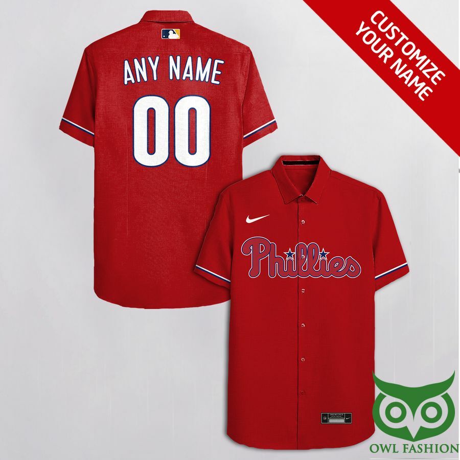 Customized Philadelphia Phillies Red With White Cassette Hawaiian Shirt - Famjoys Customized Philadelphia Phillies Red With White Cassette Hawaiian Shirt - Famjoys
