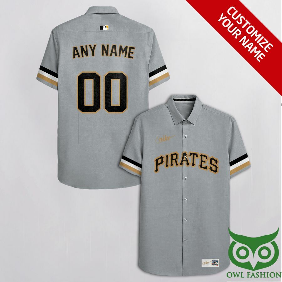 Customized Pittsburgh Pirates Gray With Golden Name Hawaiian Shirt - Famjoys Customized Pittsburgh Pirates Gray With Golden Name Hawaiian Shirt - Famjoys