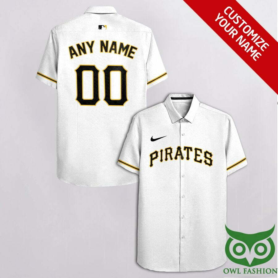 Customized Pittsburgh Pirates White With Black Hawaiian Shirt - Famjoys Customized Pittsburgh Pirates White With Black Hawaiian Shirt - Famjoys