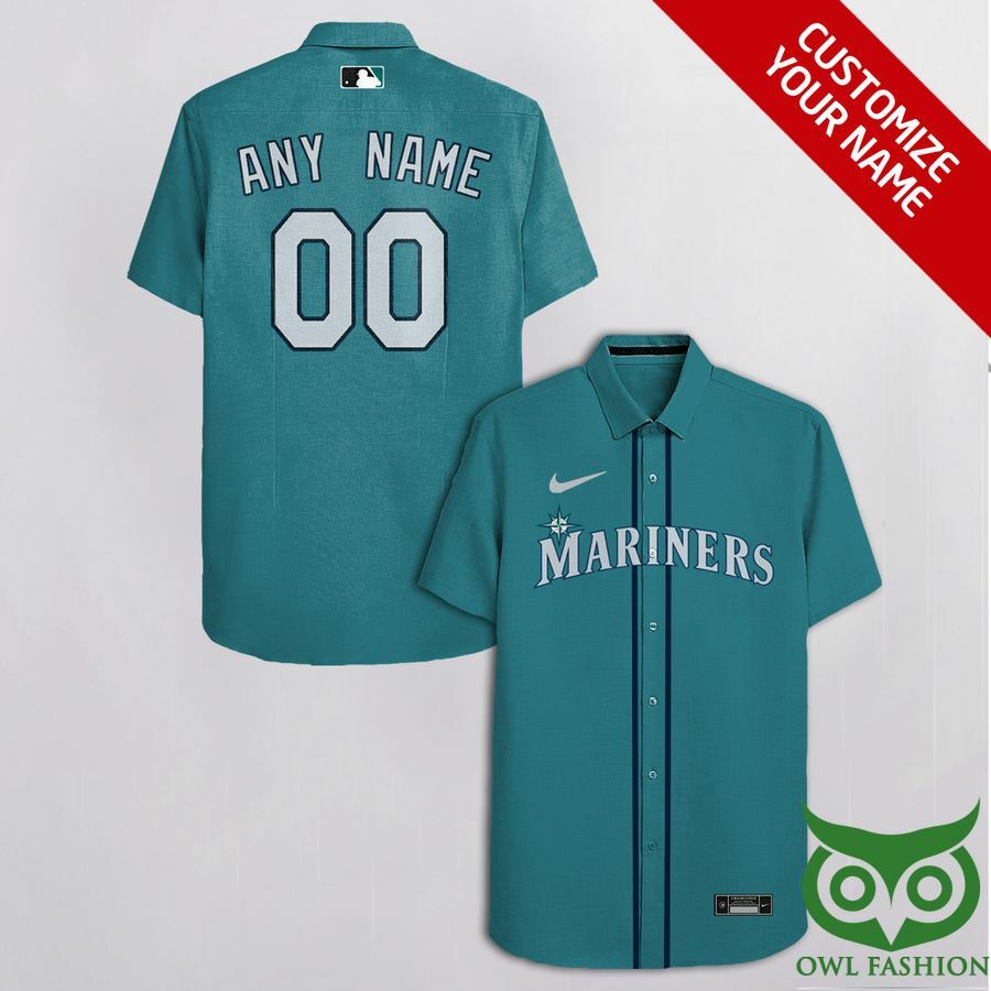 Customized Seattle Mariners Turquoise With Light Gray Hawaiian Shirt - Famjoys Customized Seattle Mariners Turquoise With Light Gray Hawaiian Shirt - Famjoys
