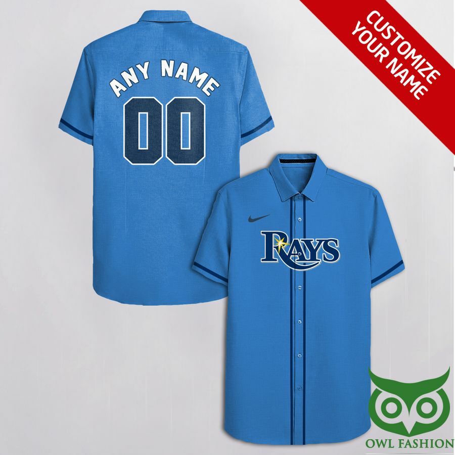 Customized Tampa Bay Rays Blue With Dark Blue Hawaiian Shirt - Famjoys Customized Tampa Bay Rays Blue With Dark Blue Hawaiian Shirt - Famjoys