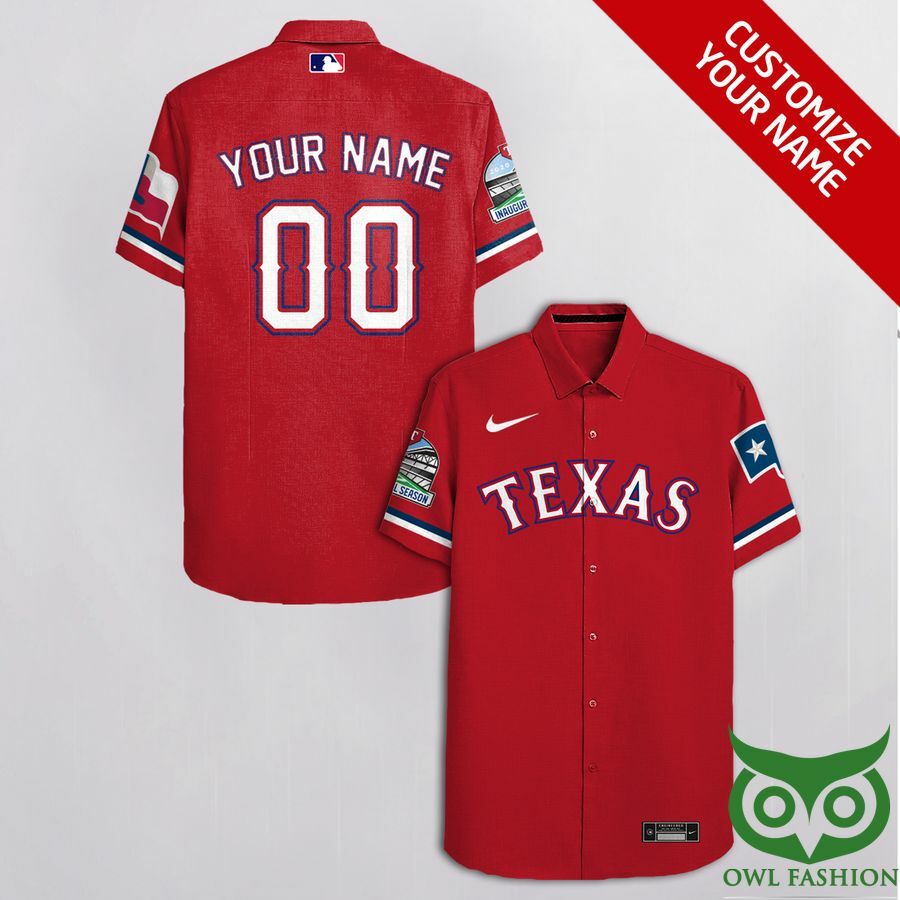 Customized Texas Rangers Red With White Cassette Hawaiian Shirt - Famjoys Customized Texas Rangers Red With White Cassette Hawaiian Shirt - Famjoys