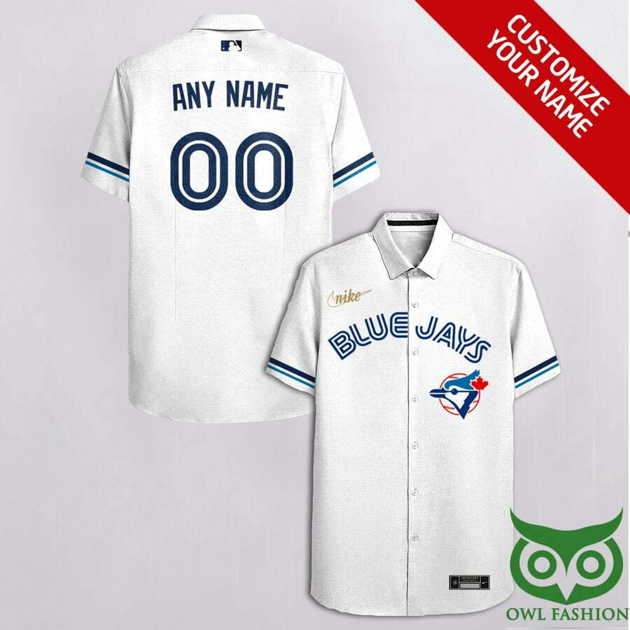 Customized Toronto Blue Jays White With Golden Name Hawaiian Shirt