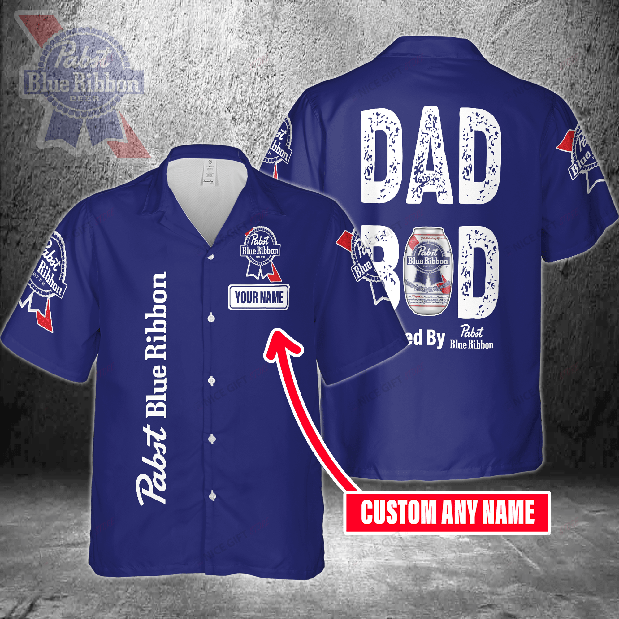 Dad Bod Powered By Pabst Blue Ribbon Custom Name Hawaiian Shirt 3HS-Q3X4 - Famjoys Dad Bod Powered By Pabst Blue Ribbon Custom Name Hawaiian Shirt 3HS-Q3X4 - Famjoys
