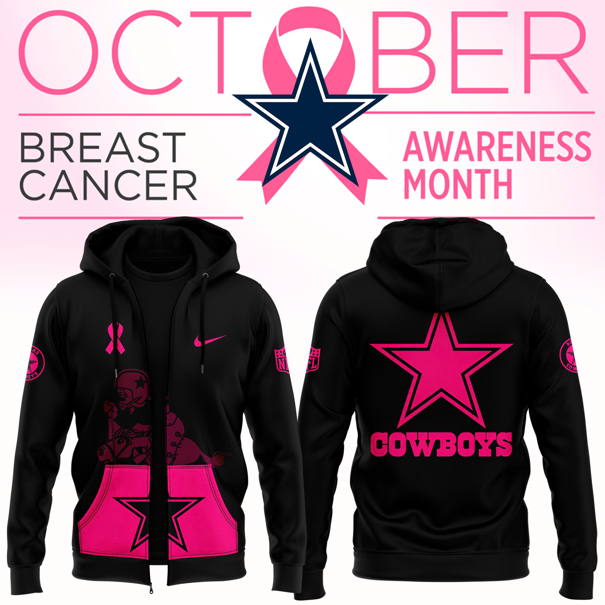 Dallas Cowboys Crucial Catch Club Pullover Zip Hoodie - Famjoys Dallas Cowboys Crucial Catch Club Pullover Zip Hoodie - Famjoys