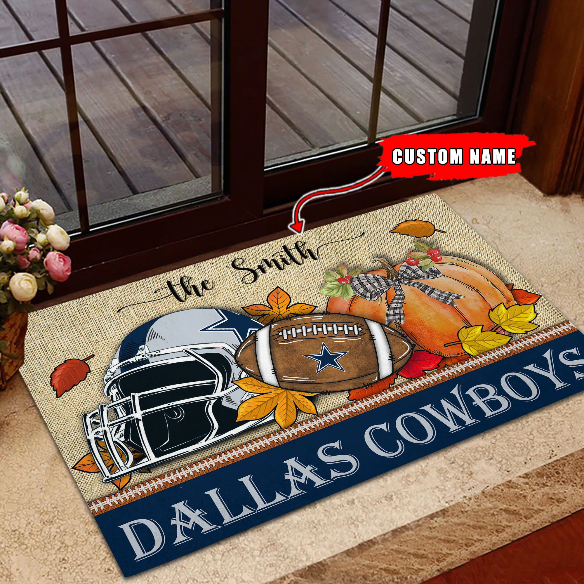 Dallas Cowboys Fall Football Doormat - Famjoys Dallas Cowboys Fall Football Doormat - Famjoys