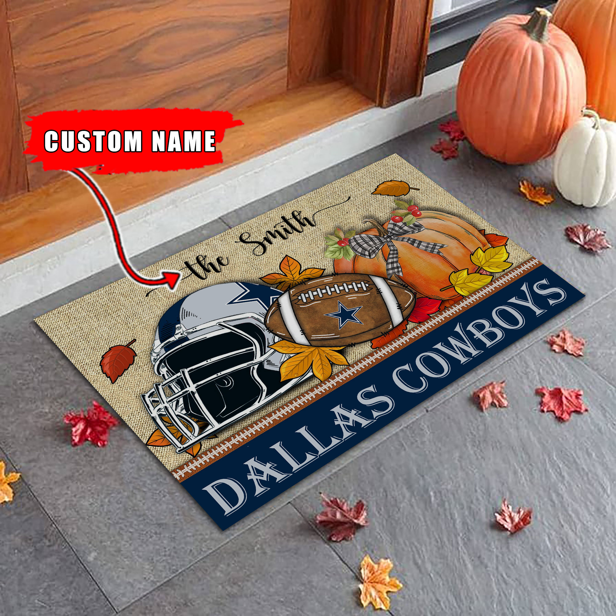 Dallas Cowboys Fall Football Doormat - Famjoys Dallas Cowboys Fall Football Doormat - Famjoys