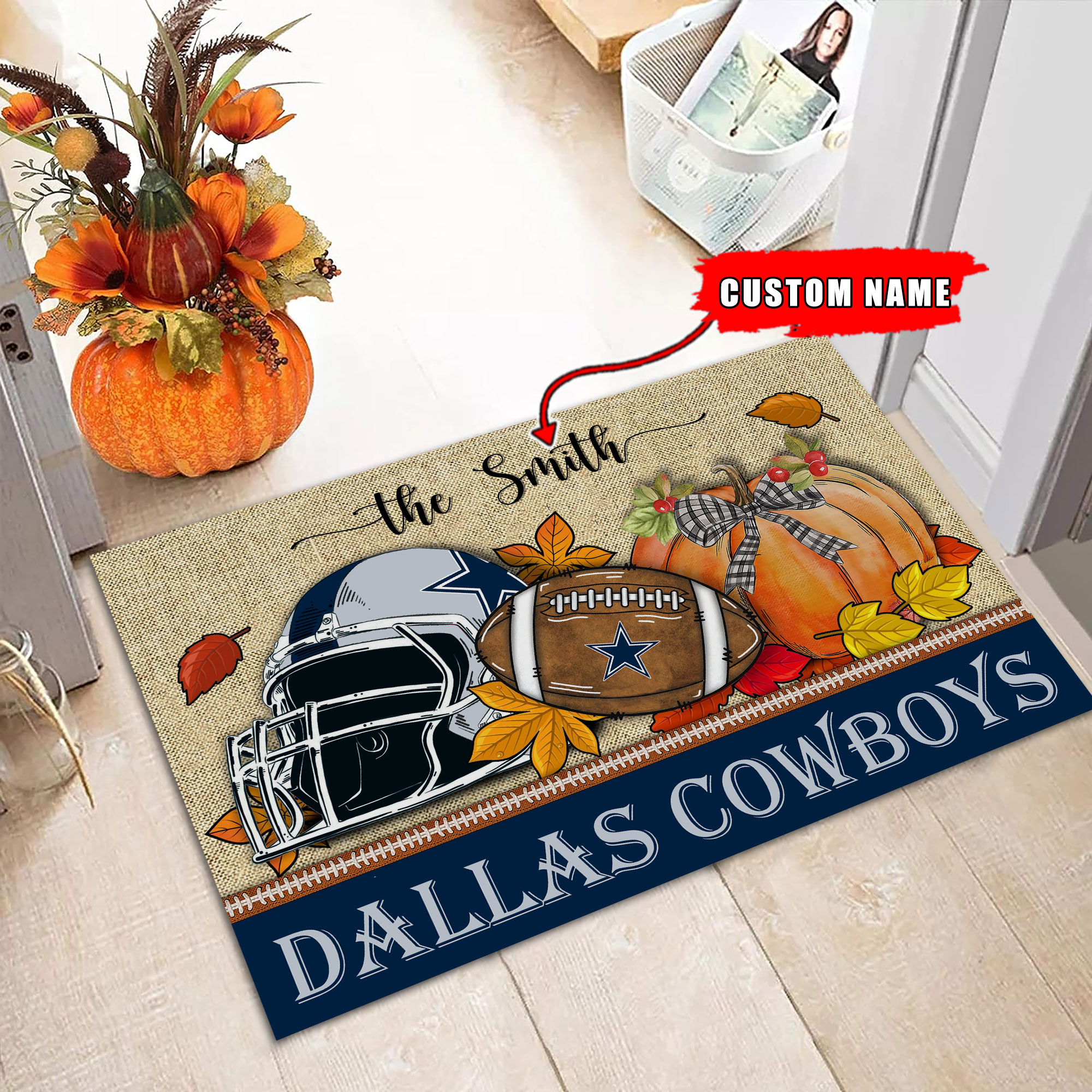 Dallas Cowboys Fall Football Doormat - Famjoys Dallas Cowboys Fall Football Doormat - Famjoys