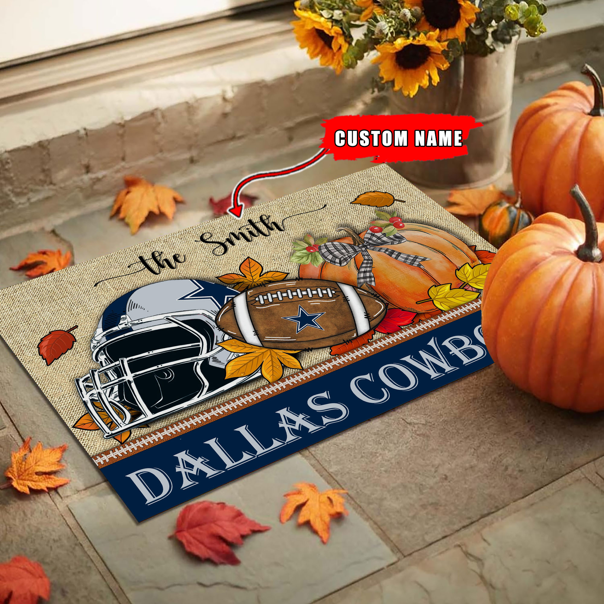 Dallas Cowboys Fall Football Doormat - Famjoys Dallas Cowboys Fall Football Doormat - Famjoys