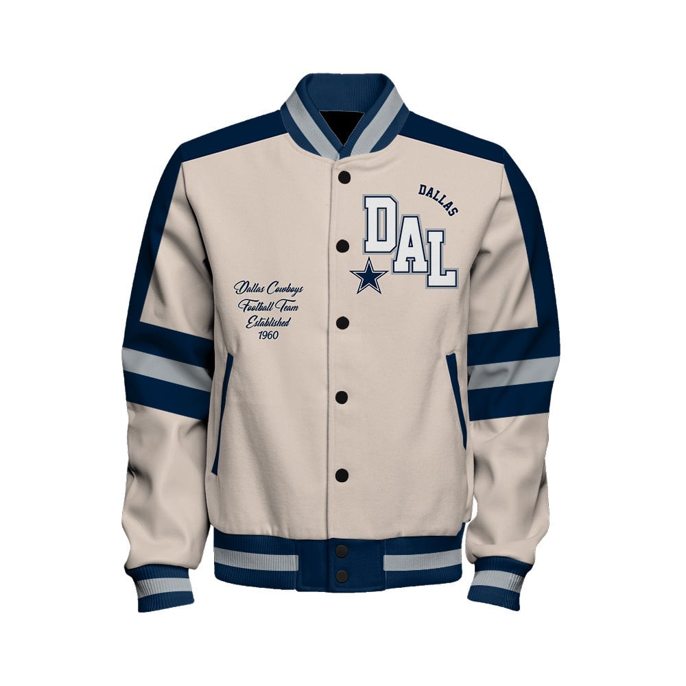 Dallas Cowboys - Feel The Power Unisex Varsity Jacket - Famjoys Dallas Cowboys - Feel The Power Unisex Varsity Jacket - Famjoys