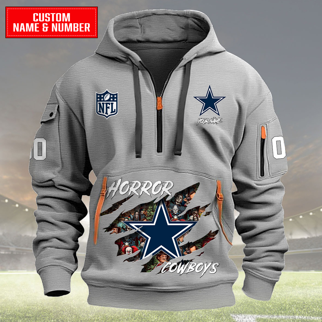 Dallas Cowboys Halloween Horror Collection Personalize Quarter Zip Hoodie AZCAQZH000005 - Famjoys Dallas Cowboys Halloween Horror Collection Personalize Quarter Zip Hoodie AZCAQZH000005 - Famjoys