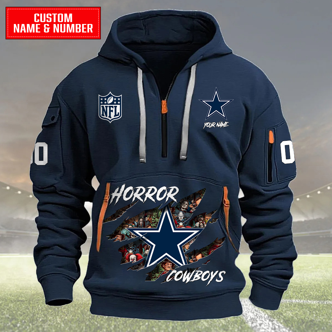 Dallas Cowboys Halloween Horror Collection Personalize Quarter Zip Hoodie AZCAQZH000005 - Famjoys Dallas Cowboys Halloween Horror Collection Personalize Quarter Zip Hoodie AZCAQZH000005 - Famjoys