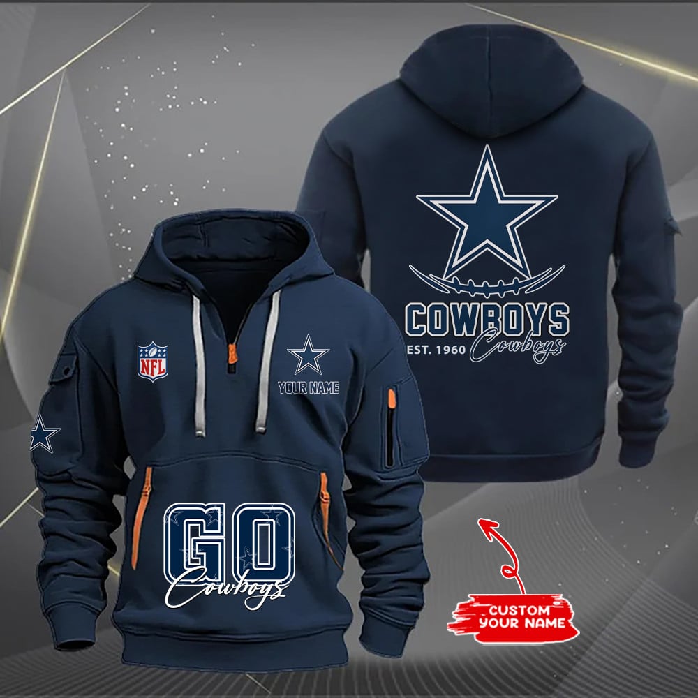 Dallas Cowboys New Personalized Quarter Zip Hoodie AZBTQZH000157 - Famjoys Dallas Cowboys New Personalized Quarter Zip Hoodie AZBTQZH000157 - Famjoys