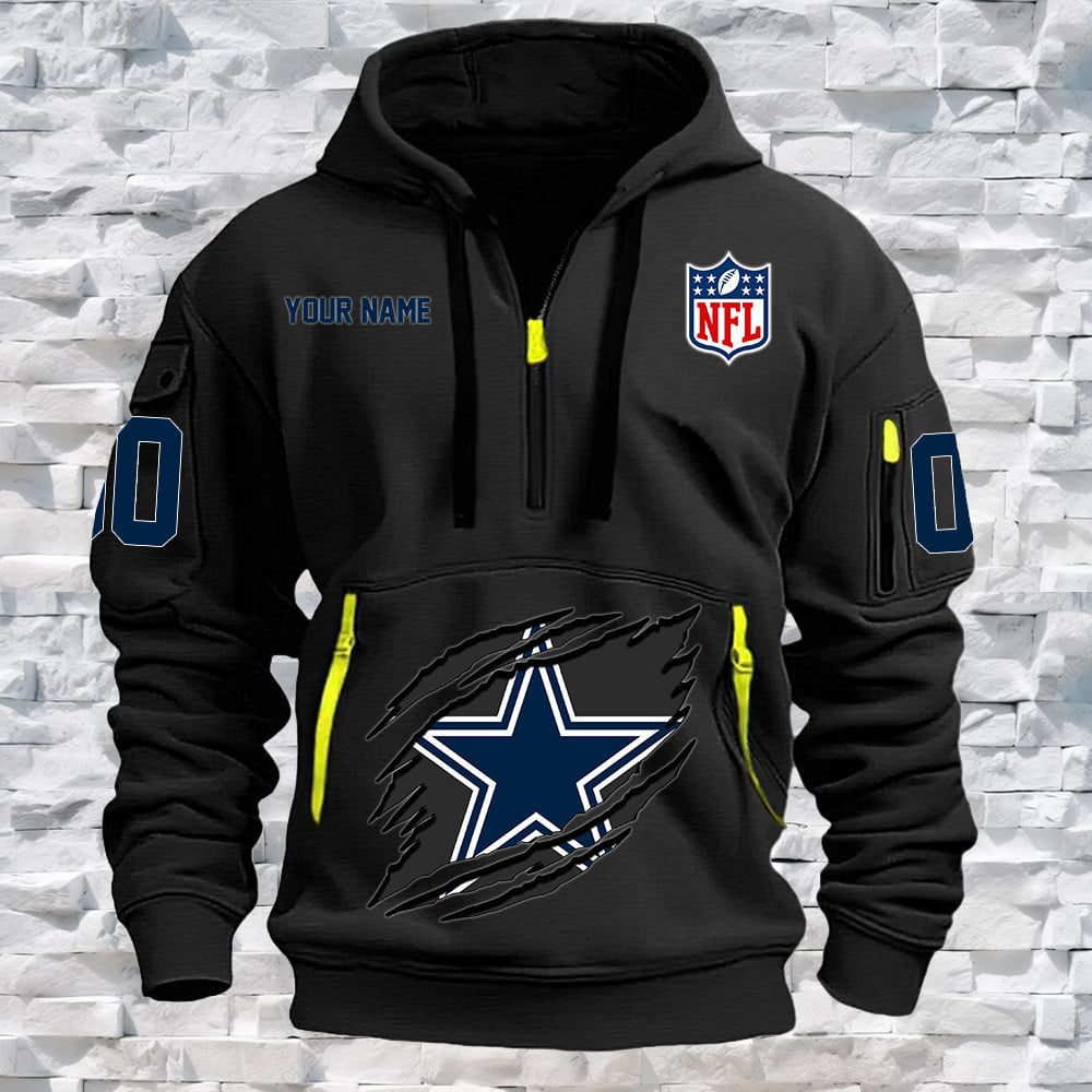 Dallas Cowboys New Personalized Quarter Zip Hoodie NA024 - Famjoys Dallas Cowboys New Personalized Quarter Zip Hoodie NA024 - Famjoys