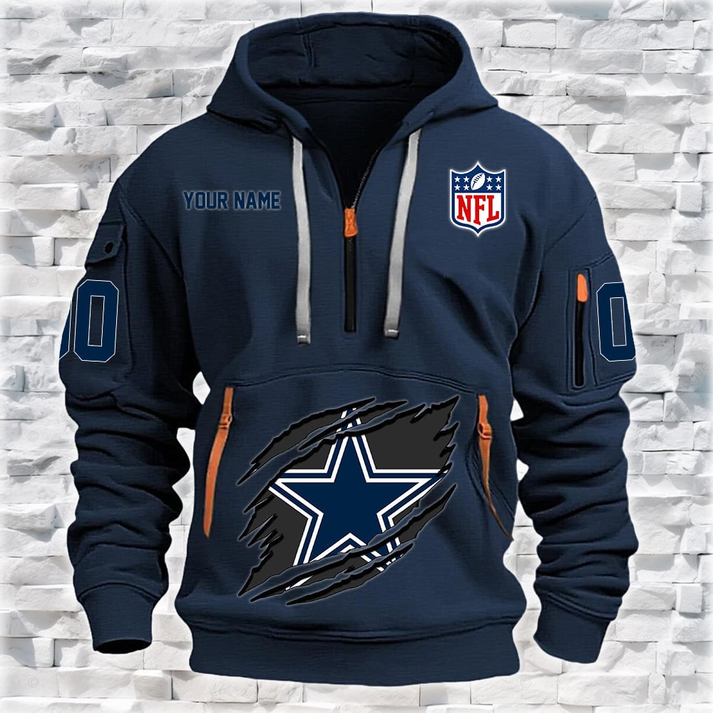 Dallas Cowboys New Personalized Quarter Zip Hoodie NA024 - Famjoys Dallas Cowboys New Personalized Quarter Zip Hoodie NA024 - Famjoys