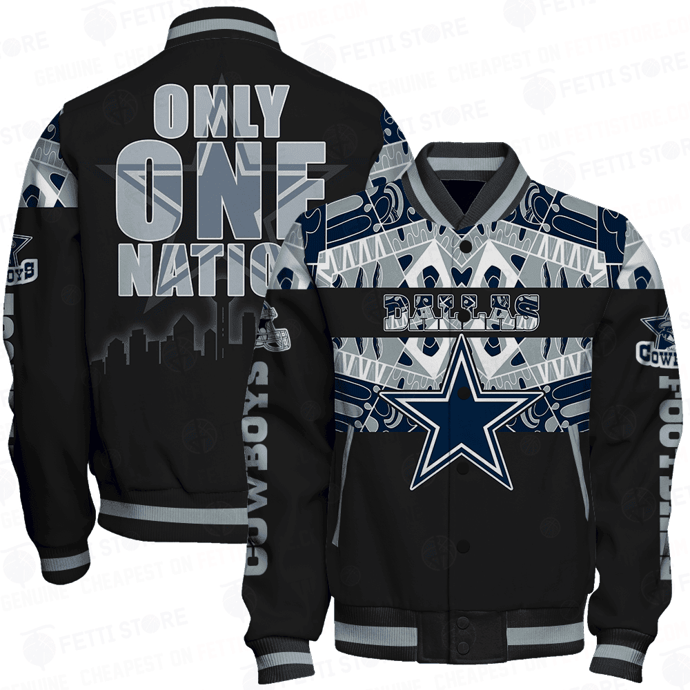 Dallas Cowboys Only One Nation Print Varsity Jacket - Famjoys Dallas Cowboys Only One Nation Print Varsity Jacket - Famjoys