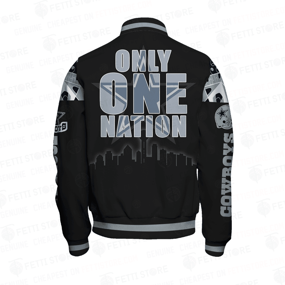 Dallas Cowboys Only One Nation Print Varsity Jacket - Famjoys Dallas Cowboys Only One Nation Print Varsity Jacket - Famjoys