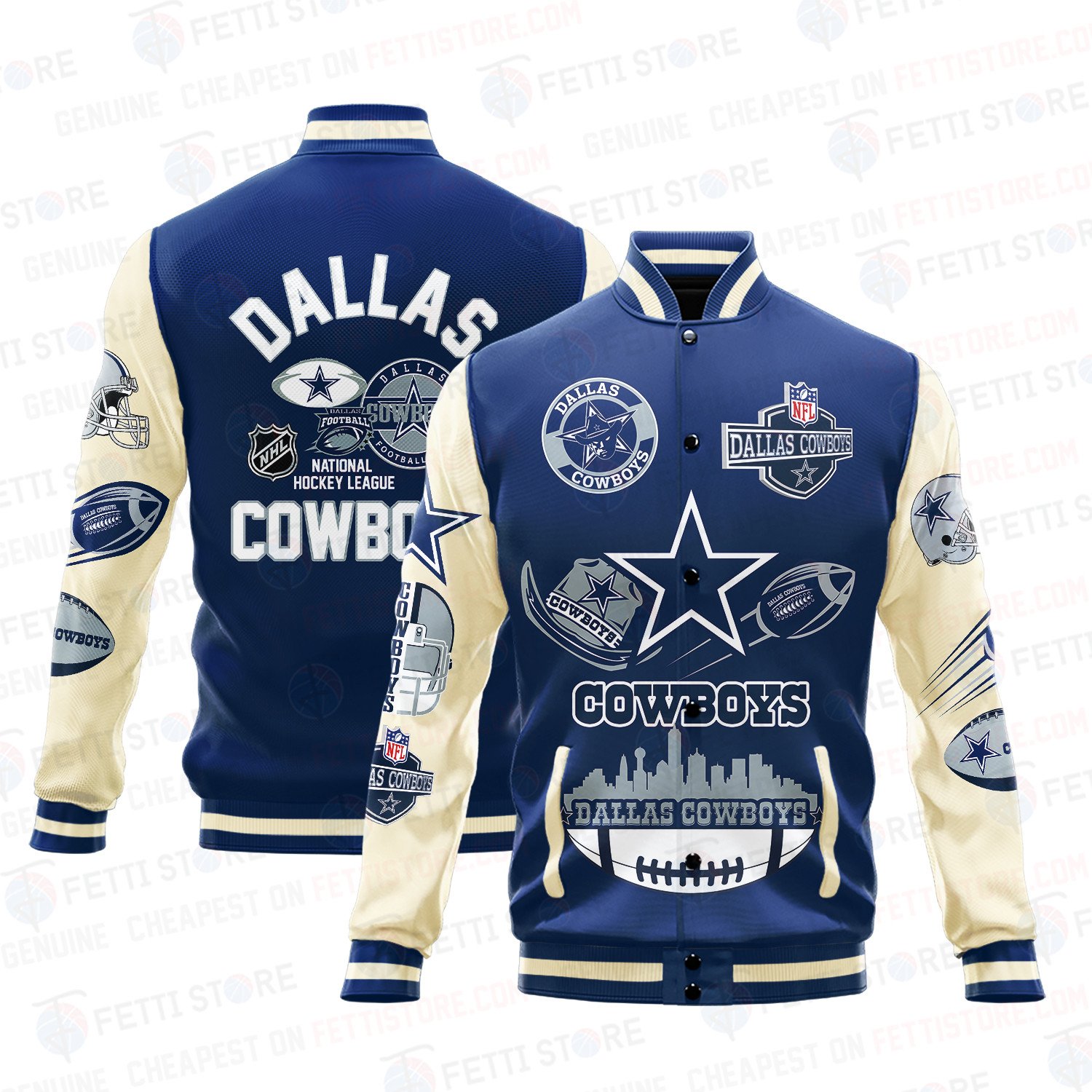Dallas Cowboys Pattern Varsity Jacket - Famjoys Dallas Cowboys Pattern Varsity Jacket - Famjoys