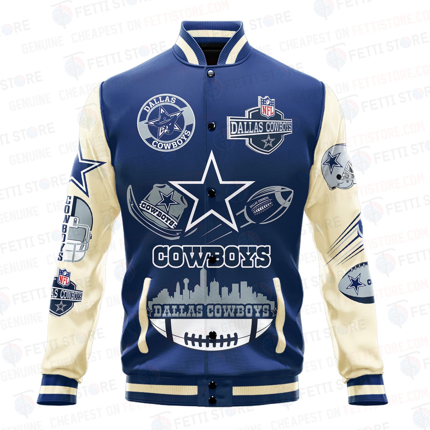 Dallas Cowboys Pattern Varsity Jacket - Famjoys Dallas Cowboys Pattern Varsity Jacket - Famjoys