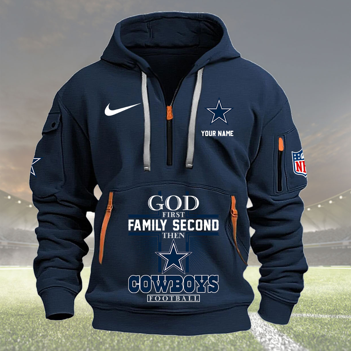 Dallas Cowboys Personalized Quarter Zip Hoodie New Collection AZBTQZH000249 - Famjoys Dallas Cowboys Personalized Quarter Zip Hoodie New Collection AZBTQZH000249 - Famjoys