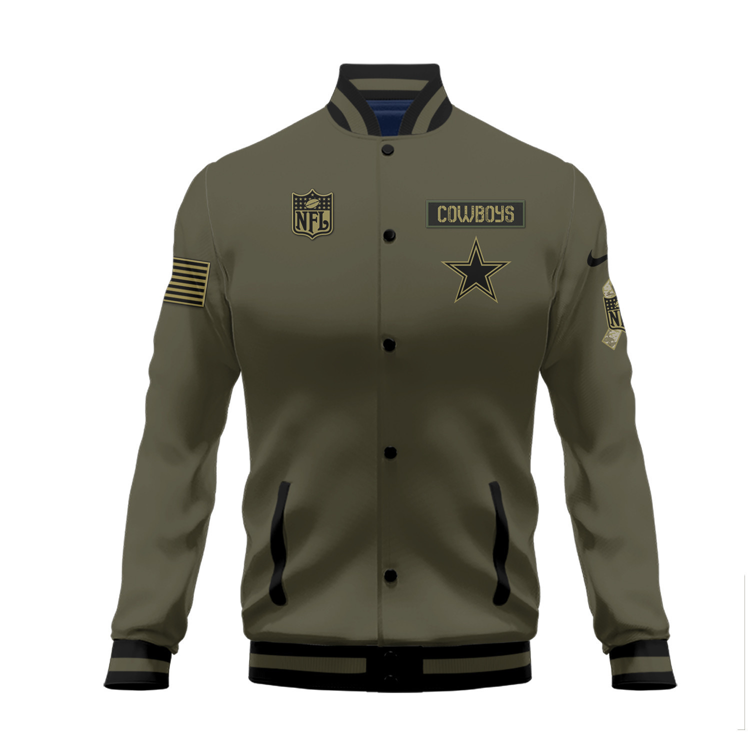 Dallas Cowboys Salute To Service Club Baseball Jacket Varsity Jacket - Green - Famjoys Dallas Cowboys Salute To Service Club Baseball Jacket Varsity Jacket - Green - Famjoys