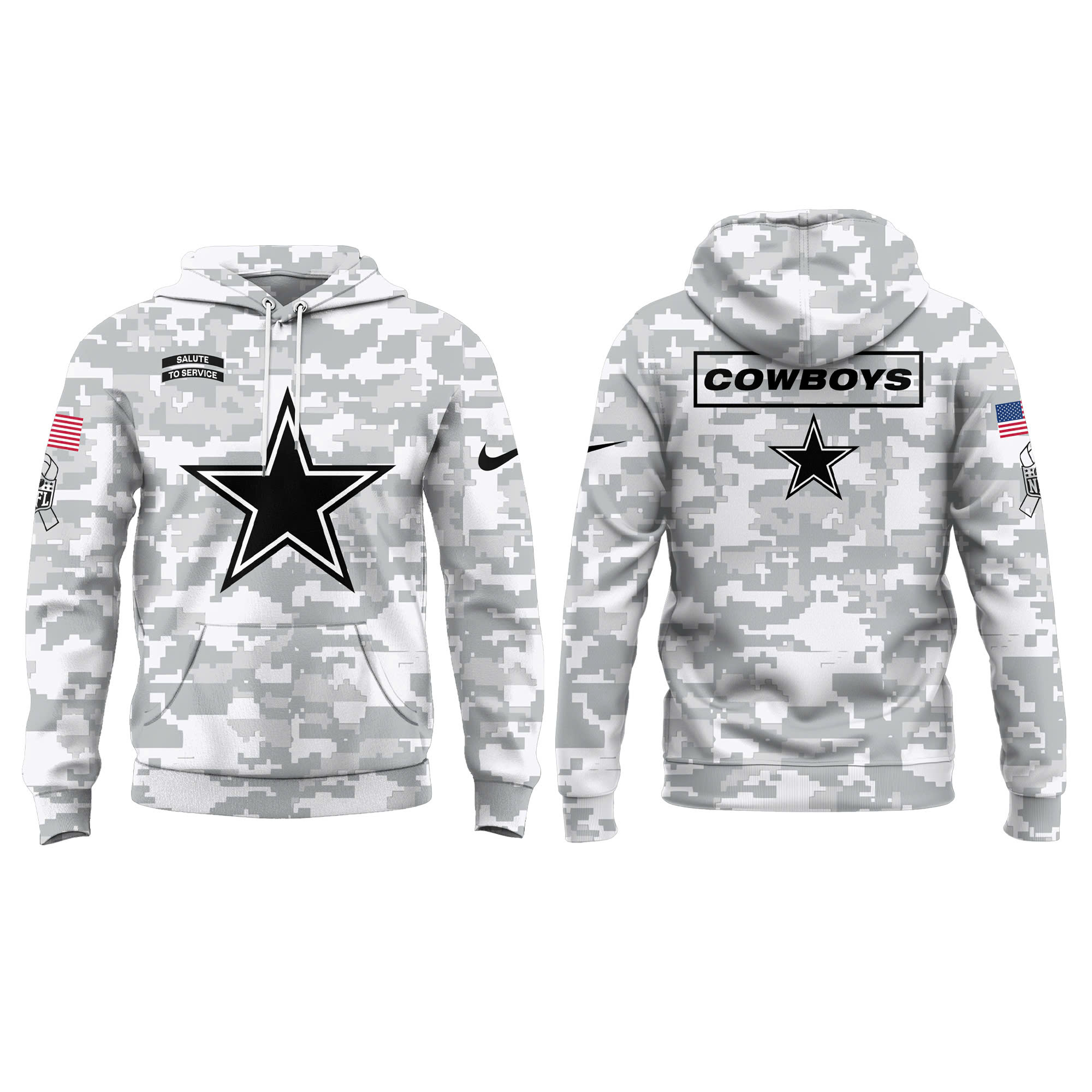 Dallas Cowboys Salute to Service Club Fleece Pullover Arctic Camo Hoodie - Famjoys Dallas Cowboys Salute to Service Club Fleece Pullover Arctic Camo Hoodie - Famjoys
